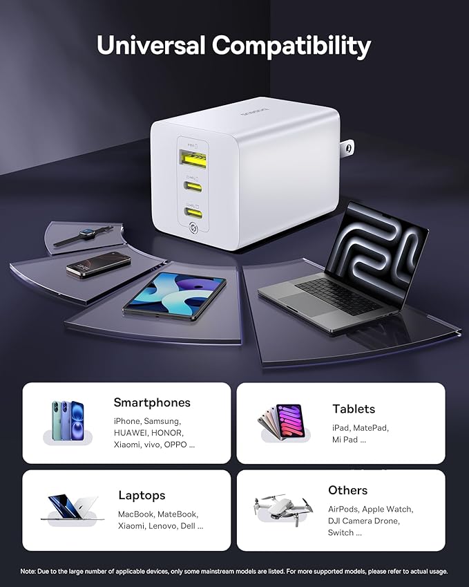 Baseus 100W USB C Charger Block, 3-Port Foldable Compact PPS Wall Charger, Fast Charging Power Adapter for MacBook Pro/Air, iPad, iPhone 17/16, Galaxy S24, Steam Deck & More (White)