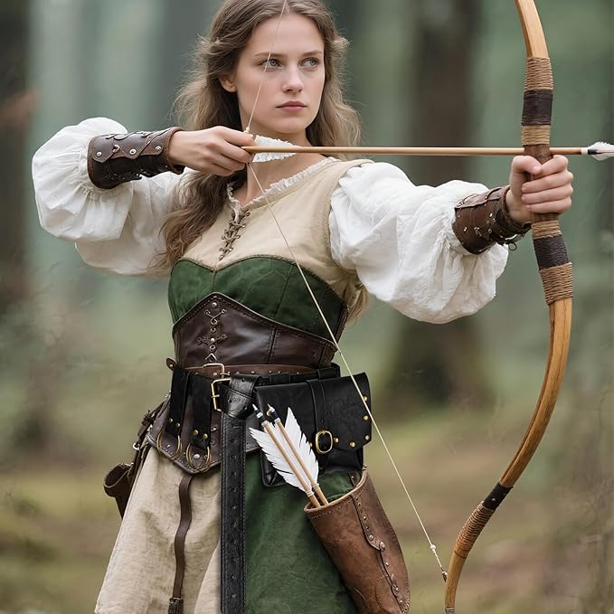 Renaissance Belt Pouch Viking Leather Medieval Belt Waist Bag Pirate Cosplay Festival Halloween Adjustable Accessories (Black)