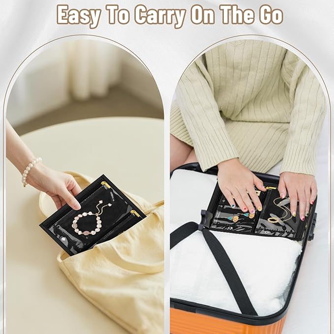 Yotako Travel Jewelry Organizer Case-Jewelry Storage Book Binder with Clear Zipper Velvet Pouch for Travel Home, Jewelry Bags for Earrings, Rings, Necklace, Bracelet (Inner Pages, 4 PCS)