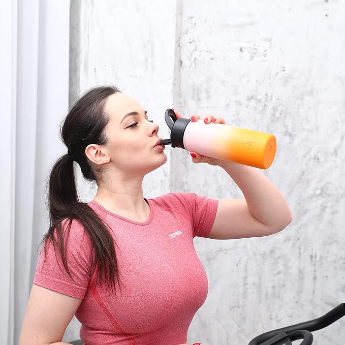 BJPKPK Insulated Water Bottles with Straw Lid, 22oz Cold & Hot Thermo, Stainless Steel Metal Water Bottle with 3 Lids, Reusable Thermo, Cups, Mugs for Daily Use-Blossom