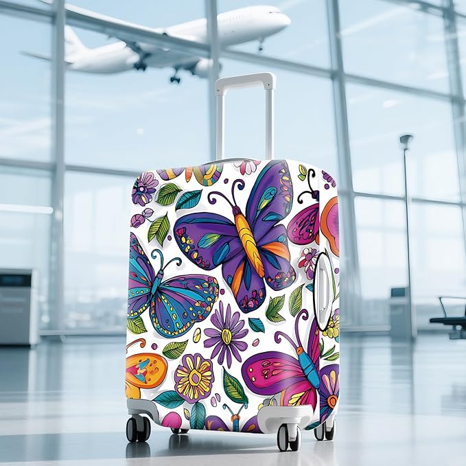 FOREVER QUEEN Colorful Butterfly Luggage Cover Suitcase Protector Suitcase Cover Anti-Scratch,Stretchable Bag Cover Washable Durable Polyester