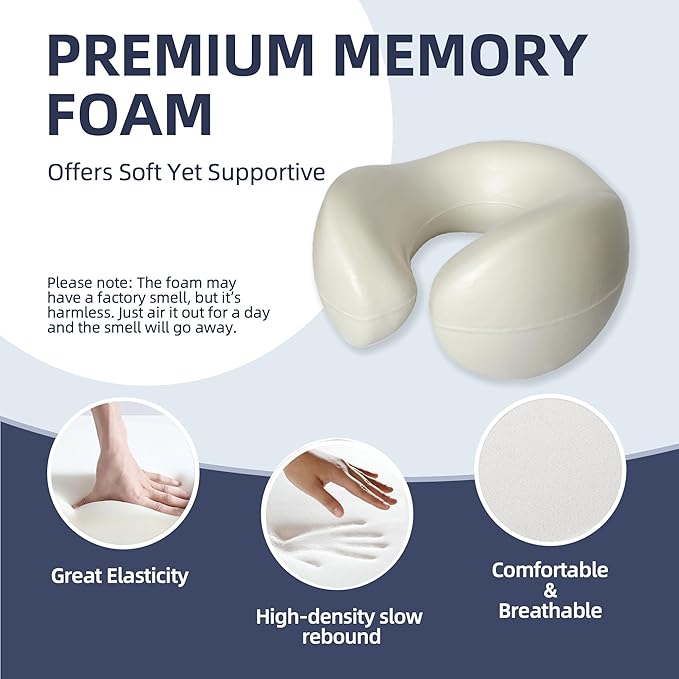 SKYTRAX COMF® Premium Ergonomic Memory Foam Travel Neck Pillow, Washable Cooling Ice Silk Cover, Firm Neck Support for Airplane Long Flights & Pain Relief, with Portable Carry Case (Grey)