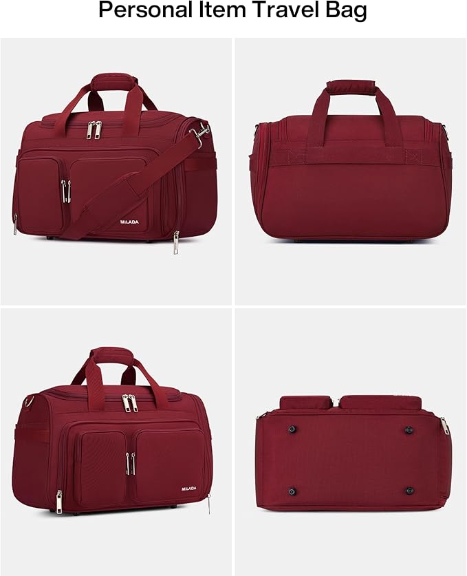 MILADA Underseat Carry On Luggage Bags for Travel Lightweight Foldable Carry On Bags for Airplanes Small Duffle Bag for Men Women Personal Weekend Overnight Travel Tote Bags, Burgundy