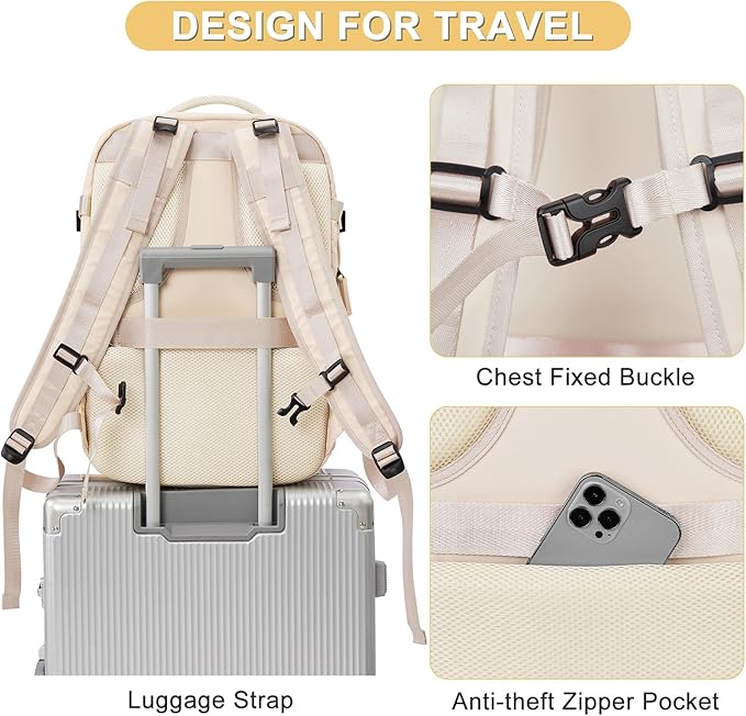 Casual Backpack Traveling Backpack, A-beige, Expandable, Travel Backpacks