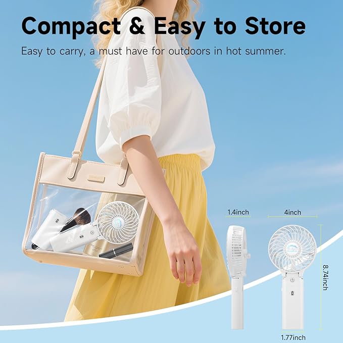 HandFan 10400mAh Portable Hand held Fan, 40Hrs Long-Lasted Hand Fan Rechargeable, Mini Personal Fans Foldable, Heavy Duty Battery Fans for Travel Beach Concerts Cruise Makeup(White)