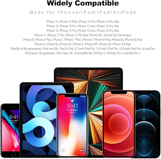 3FT Lightning Cable 3Pack MFi Certified iPhone Charger Cable USB Apple Charging Cord Compatible with iPhone 14/13/12/11/X/XS/XR/XS Max/8/7/6/5S/SE/iPad Pro/Mini/Air