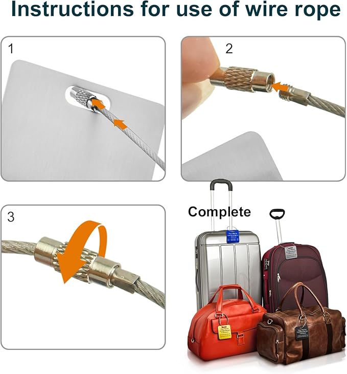 Stainless Steel Personalized Luggage Tags for Suitcases - Custom Name ID Travel Tags for Luggage, Backpacks and Bags - Metal Travel Essentials Accessories for Kids, Women and Men - Bulk Set (4 Pack)