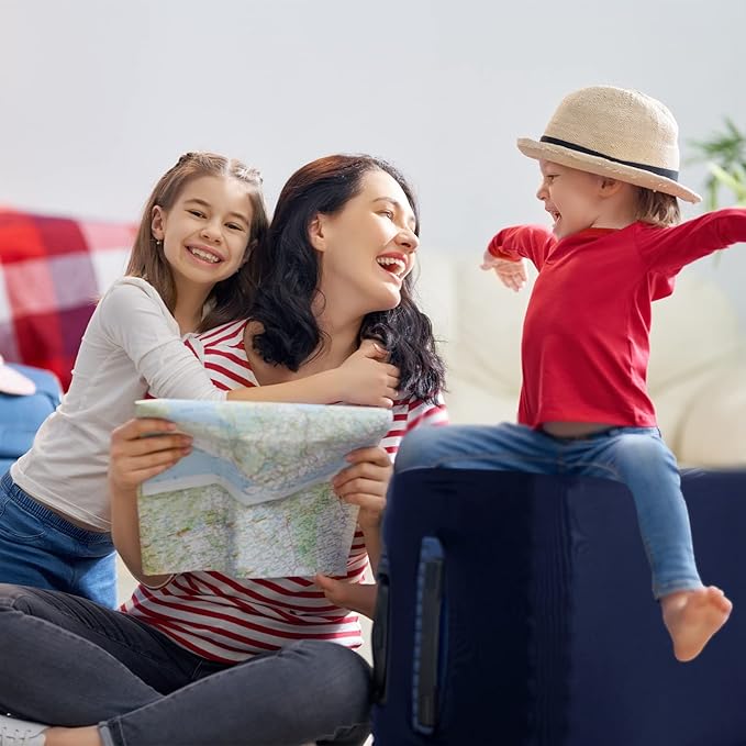 Kajaia 3 Pcs Luggage Cover Suitcase Protector Travel Suitcase Cover Anti Scratch Luggage Protector Washable Fits 18-28 Inch Luggage (Navy Blue)