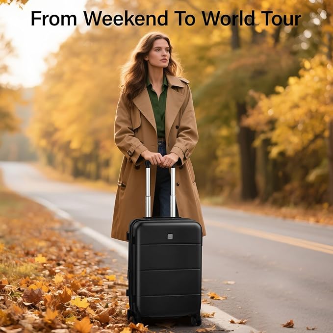 Hanke Expandable 24 Inch Luggage with Spinner Wheels, Hardside Medium Checked luggage, All-PC Hard Shell Suitcase, TSA Lock, Lightweight Checked-Medium (Jet Black, 76L)