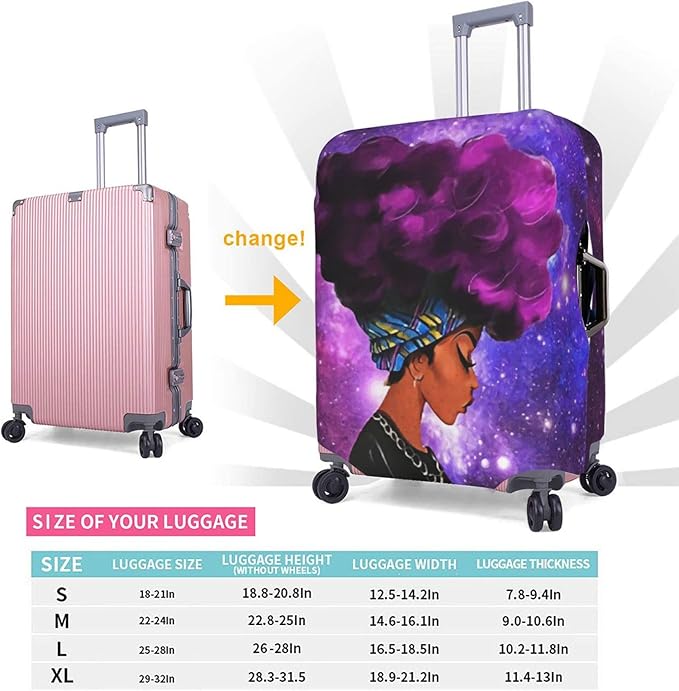Luggage protector suitcase cover luggage cover for Suitcase Washable Suitcase Protector Anti-scratch Suitcase cover Large Afro African American Woman Lady Purple Galaxy Space3