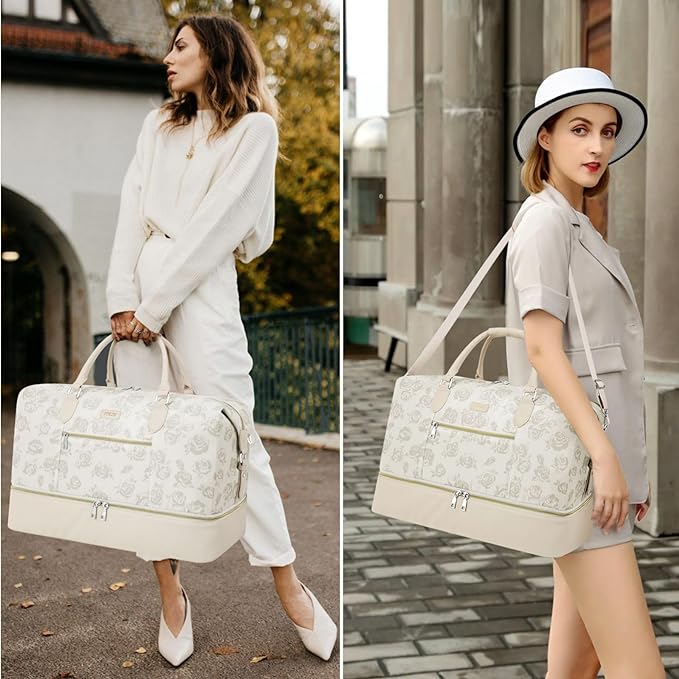 Weekender Bag for Women, Travel Duffel Bag Carry On Overnight Bag with Shoe Compartment Large Nylon Travel Weekend Tote Bag