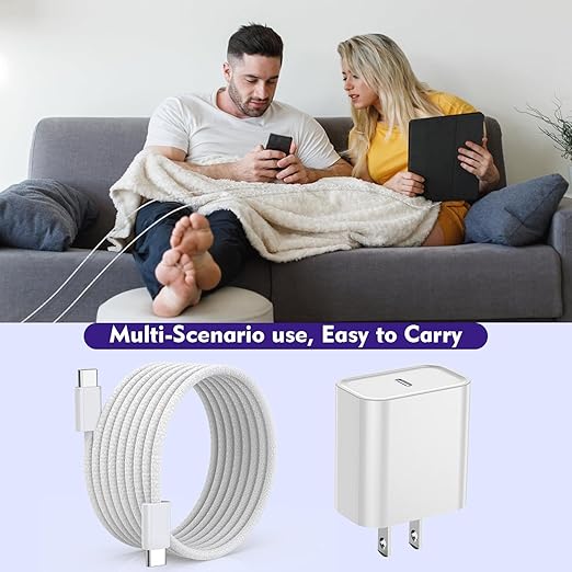 【Apple MFi Certified】Apple iPhone 17/16e/15 Charger Block Fast Charging,3Pack 20W USB C Wall Charger Super Quick Charge USBC to USBC Woven Cable Cord for iPhone 17 16 15 Pro/Pro Max,iPad Pro/Air/Mini