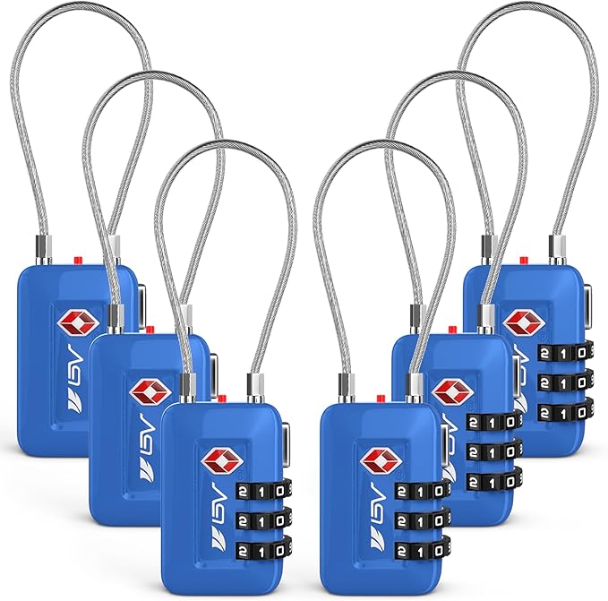 TSA Accepted Luggage Travel Lock, Set-Your-Own Combination Lock for School Gym Locker, Luggage Suitcase Baggage Locks, Filing Cabinets, Toolbox, Case (Blue, 6 Pack)