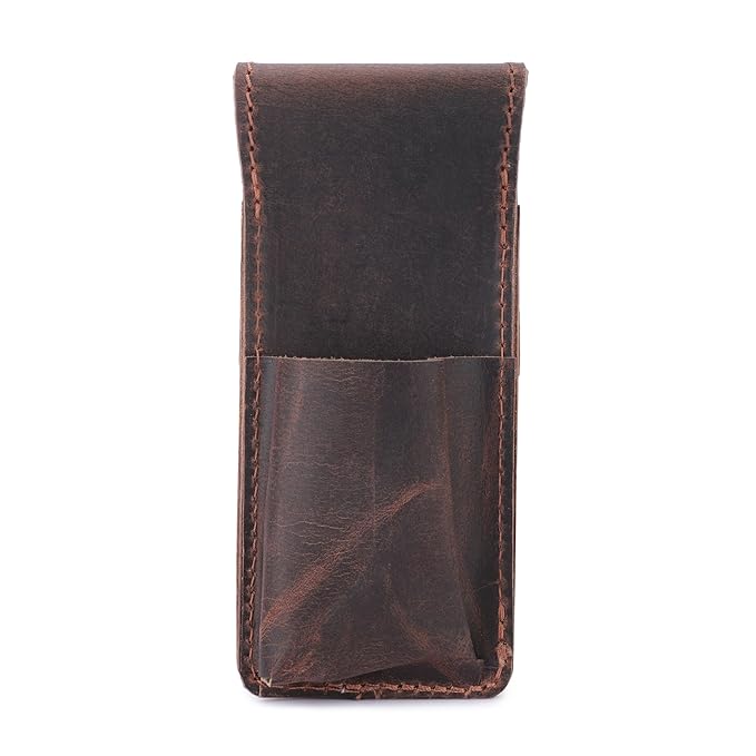 Leather Safety Razor Case Shaving Accessories Straight Safety Razor Holder for Double Edge Personal Care Essentials Handmade Shaver Case for Travel (Brown)