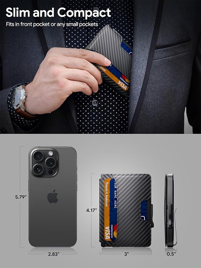 Wallet for Men, Mens Wallet Minimalist Slim Wallet, RFID Blocking Smart Pop Up Wallet with Money Clip & ID Window, Metal Compact Wallet, Aluminum Credit Card Holder Wallet