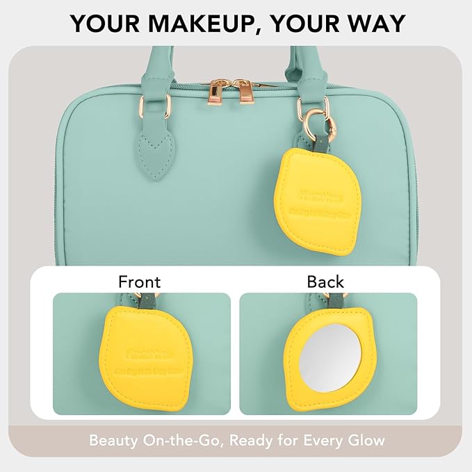 Travel Makeup Bag for Women Fashion Large Capacity Pouch Open Flat Cosmetic Portable Organizer Waterproof Large Opening Storage Toiletry Bags Vertical Free-Standing Brush Holder for Easy Access Blue