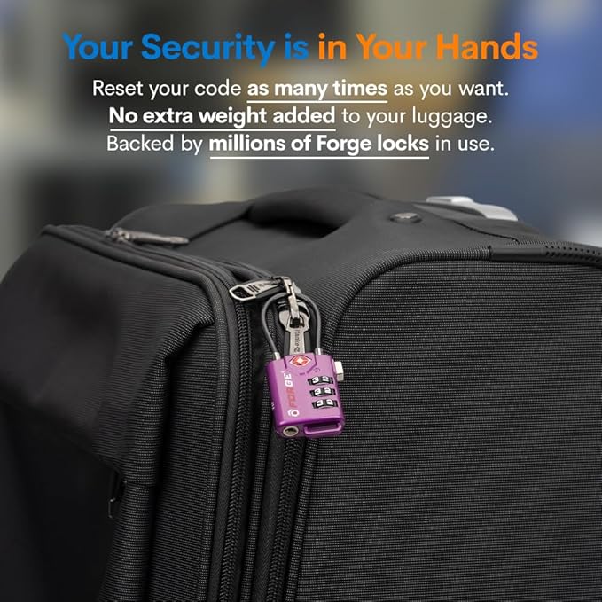 Forge TSA Approved Luggage Locks, Re-settable Combination with Alloy Body (Dark Purple 4 Locks)
