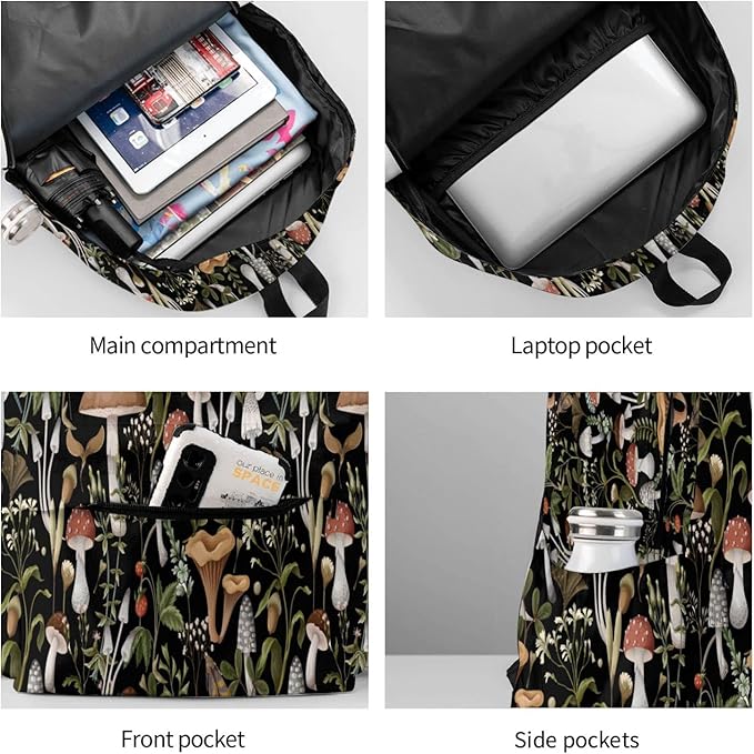 Mushroom Backpack Book Bags Lightweight Casual Laptop Backpacks Travel Daypack For Man Woman