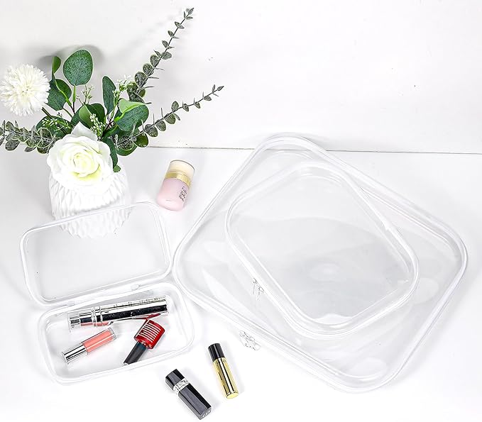 BOBOKA 3PCS Clear Hard Shell Zipper Case for Storage, Portable Waterproof Cosmetic Bag with Zipper, Plastic Clear Pencil Case, Toiletry Pouch, Travel Organizer, Toy Storage Bins