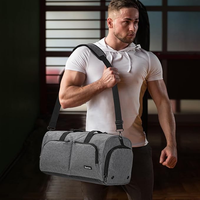 Kuston Sports Gym Bag with Shoes Compartment &Wet Pocket Gym Duffel Bag Overnight Bag for Men and Women