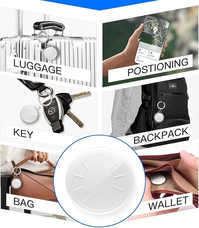 4 Pack GPS Tracker Works with Apple Find My (iOS Only), Key Finder Luggage Tracker with Key Chain and Waterproof Case, Not for Android, Track Wallet Backpack Suitcase Dogs Cats Pets Collar Car