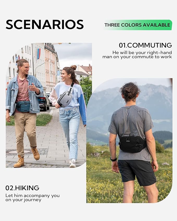 WATERFLY 3L Large Fanny Pack, 180° Opening Hip Pouch with Multi-Pockets, Anti-Theft RFID Blocking Waist Bag for Women Men Traveling Hiking Daily Use-Teal