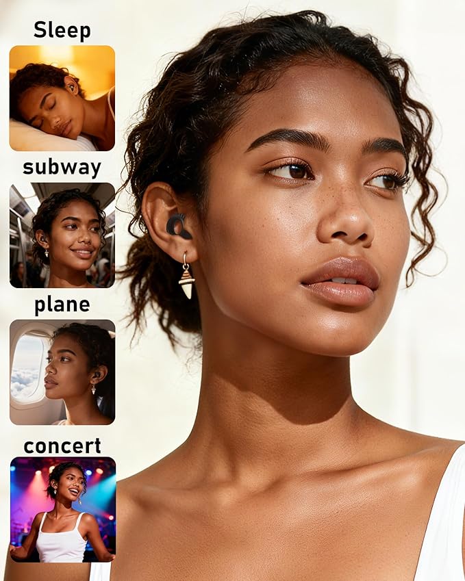 Ear Plugs for Sleeping,30db Noise Cancelling Earbuds with 8 Eartips and Carry Case,Reusable earplugs for Sleep,Focus,Snoring,Shooting,Motorcycle,Airplanes,Musicians. (Black, L-M-S-XS)