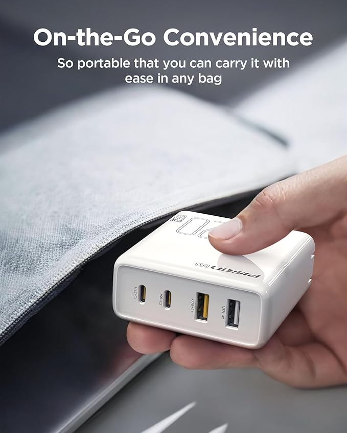 PISEN 120W USB C Charger - 120W 4-Port GaN USB C Charger Block Fast Charging with 6FT USB-C to C Cable, 120W Charger for MacBook Pro/Air, Pixelbook, iPad, iPhone Series, Samsung, Pixel 8, Steam Deck