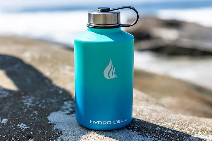HYDRO CELL Stainless Steel Insulated Water Bottle with Straw - For Cold & Hot Drinks - Metal Vacuum Flask with Screw Cap and Modern Leakproof Sport Thermos for Adults (Teal/Blue 64oz)