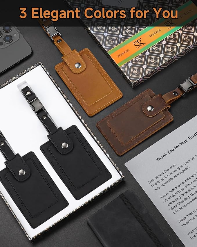 Premium Genuine Leather Luggage Tags for Suitcases - Quick Release, Privacy Protection, Elegant and Durable, Travel Essential Luggage Tag - 2 Pack Coffee