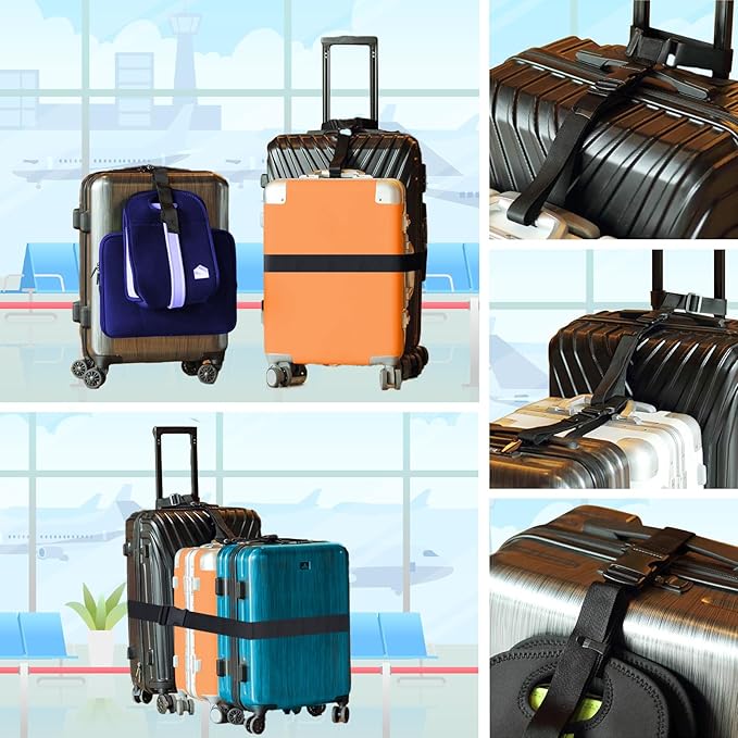 Luggage Straps for Suitcases - 4 pcs Travel Accessories, Heavy Duty Adjustable Suitcase Straps with Add a Bag Strap, Multi-Suitcase Luggage Connector Straps (Luggage Scale + 3 Pack Luggage Belt)