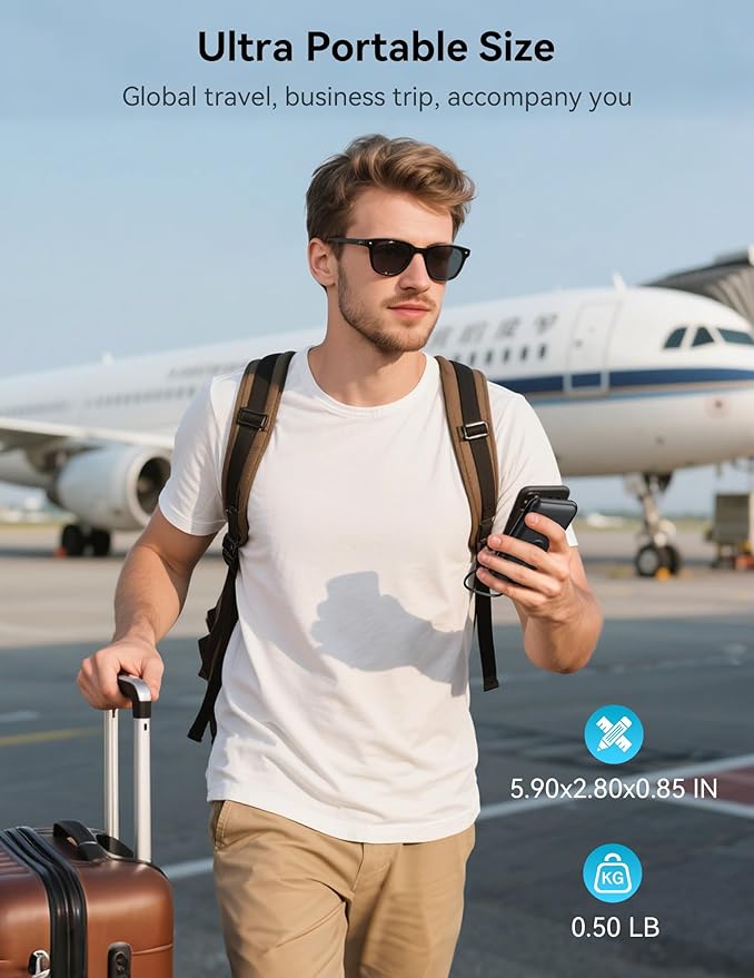 Portable Charger, 10000mAh 22.5W Fast Charging Power Bank with Built in Cable & Wall Plug, Travel Essential Battery Pack with LED Display, External Charger for iPhone, iWatch 11/10/9/8/Ultra/SE Black