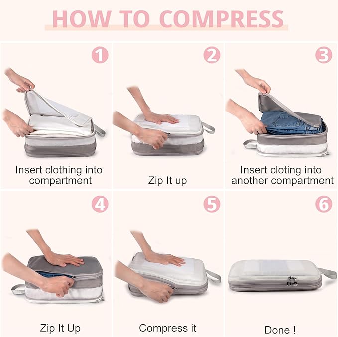 Expandable Double-Sided Compression Packing Cube,3 Set Lightweight Double Deck Organizer Bag Carry on Luggage Backpack Suitcases,Women Travel Accessories for Separate Clean and Dirty Clothes