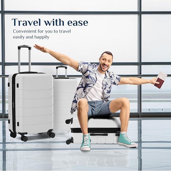 NEWBULIG 29 Inch Carry on Luggage, Lightweight Expandable Rolling Suit Case with TSA Lock, Hard Shell ABS Suitcase with Double Spinner Wheels, White