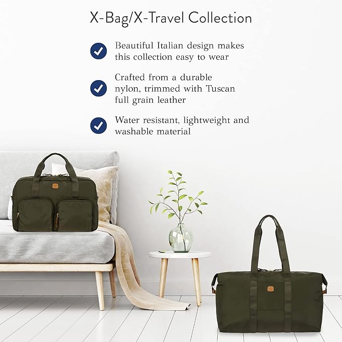 Bric's X-Bag/X-Travel 2.0 Overnight Weekender Folding Duffel Bag - 22" Carry On Bag - Olive