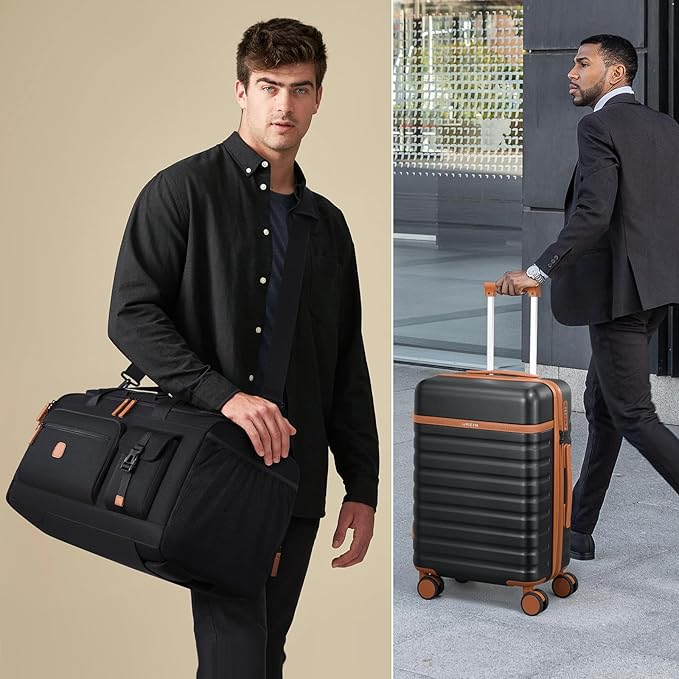 UKEIN Luggage Sets 5 Piece, Carry On Luggage 20In With Spinner Wheels, Hardside Suitcase Set with TSA Lock,Durable Large Suitcase With Travel Backpack for Men-20/24/28in (Black, 5 piece set)