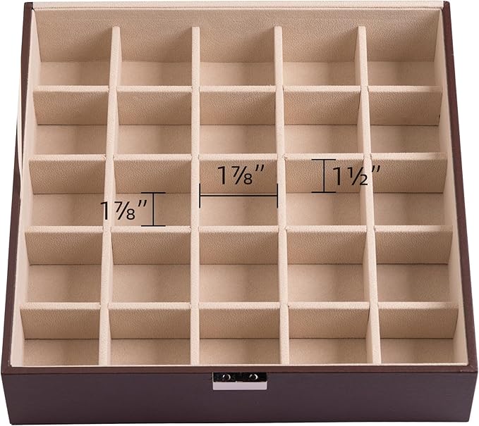 Frebeauty Earring Organizer Classic Jewelry Box 50 Slots Double Layer Jewelry Storage Case with 6 Necklace Hook and Bracelet Pocket(Dark Brown)