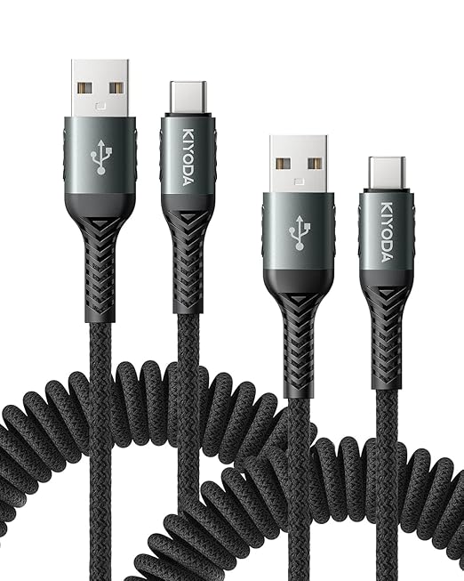 KIYODA USB A to USB C Cable 3FT/6FT, Coiled USB C Cable for Car, 66W USBC Cable Fast Charging 3A USB C iPhone Cable Compatible with iPhone 17/16/15/Samsung Galaxy S20 S10 Plus and More USB C Devices