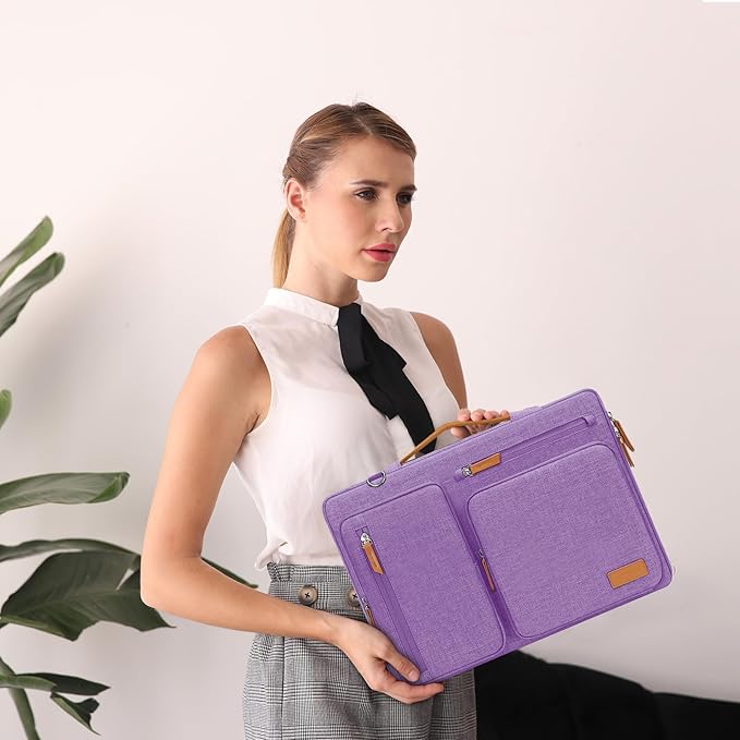 MOSISO 360 Protective Laptop Shoulder Bag,13-13.3 inch Computer Bag Compatible with MacBook, HP, Dell, Lenovo, Asus Notebook,Side Open Messenger Bag with 4 Zipper Pockets&Handle, Lilac