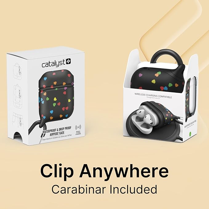 Catalyst Waterproof Case for AirPods 2nd Generation and AirPods 1st Generation - Wireless and USB-C Charging High Drop Protection AirPod Gen 2 and Gen 1 Case with Carabiner, One Piece Design