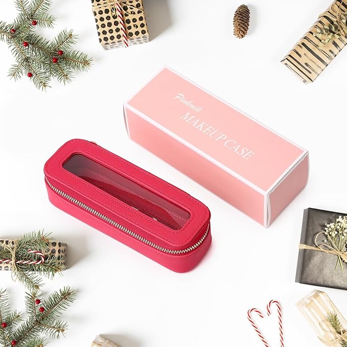 Pinkmik Makeup Brush Bag Slim Clear Makeup Bag Transparent Travel Cosmetic Case & Toiletry Bag with Zipper Small Beatuy Makeup Bag Purse Organizer for Women (X/Fuxia, SLIM)