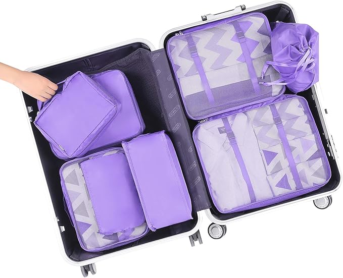 BAGAIL 8 Set Packing Cubes Luggage Packing Organizers for Travel Accessories-Light Purple