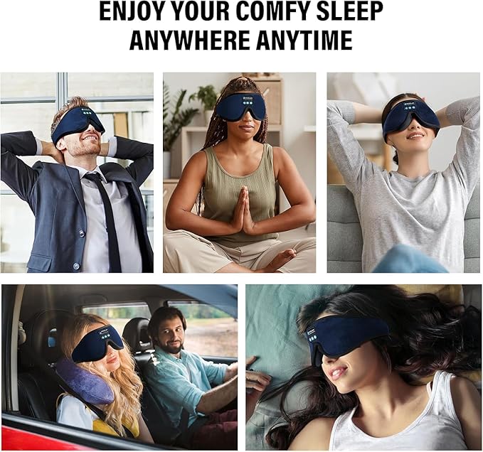 Sleep Mask with Bluetooth Headphones, 3D Sleep Mask Wireless Music Eye Mask for Sleeping Side/Back Sleepers Sleep Headphones Gift (Azure)