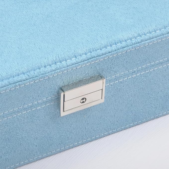 Jewelry Boxes 10 x 10 Inches 2-layer Handle Necklace Holder Organizer Jewellery Women Rings Storage Display Girls Earrings Case Lockable Jewelry Tray Blue GY641 (Blue, 2 Layer (3.34" H))