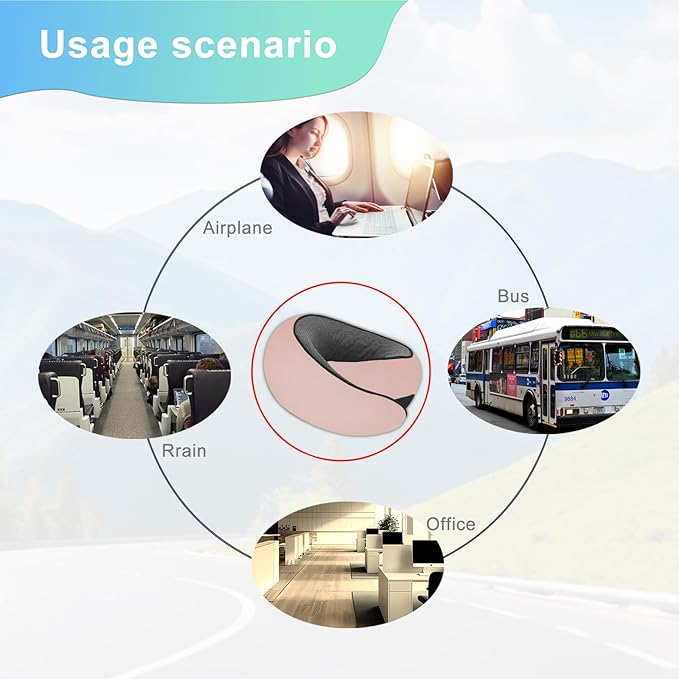 Cloud Sleep Travel Pillow|360° Adjustable Neck Pillow for Airplane & Office|NASA Memory Foam|Free Eye Mask & Earplugs (Pink)