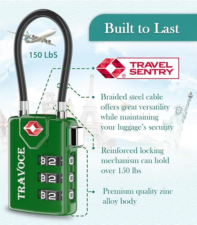TSA Approved Luggage Locks, Travel Locks Which Also Work Great as Gym Locks, Toolbox Lock, Backpack and More 1,2,4,6 &10 pk (Army Green)