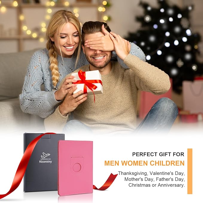 Full Grain Leather AirTag Passport Holder Wallet Cover for Men and Women Travel, Passport Holder with AirTag Slot Passport Wallet, Travel Essentials Genuine Leather Passport Cover Gifts (Pink)