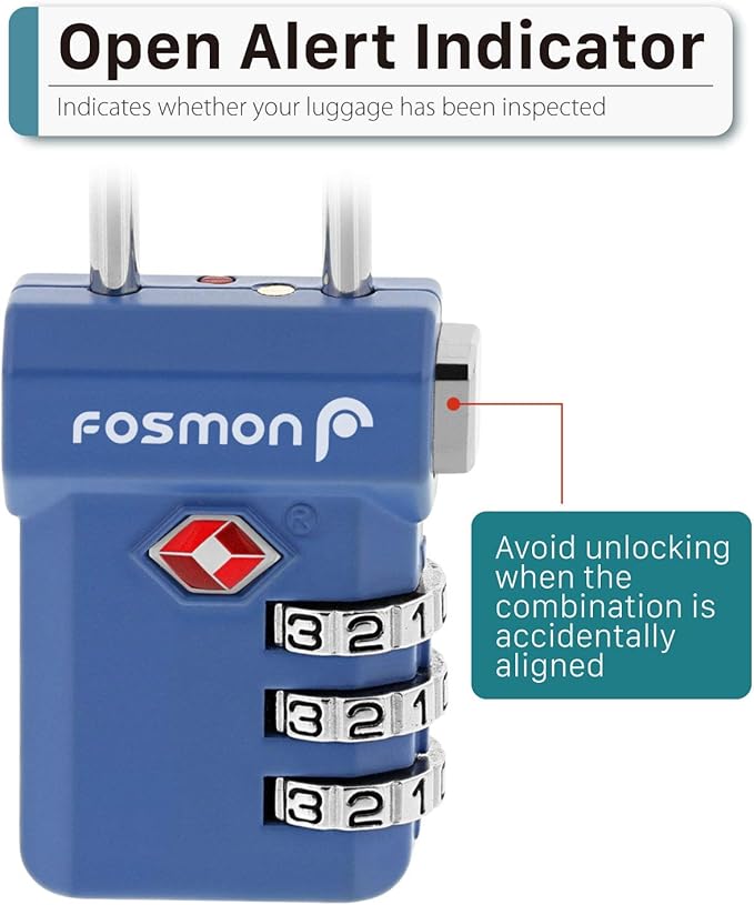 Fosmon TSA Approved Luggage Locks, Suitcase Travel Lock with Push Release Button for Extra Security, 3 Digit Combination Padlock for Gym Locker, Backpack Zipper Anti Theft, Gun Case - Silver, 2 Pack