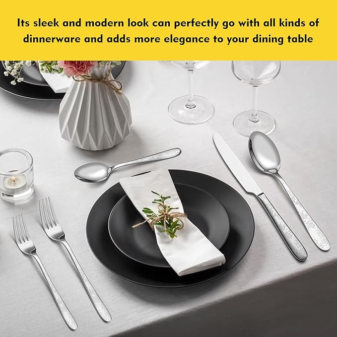 40 Piece Silverware Set, Service for 8, EIUBUIE Premium Stainless Steel Cutlery Set, Mirror Polished Flatware Sets with Pattern Handle, Modern Kitchen Eating Utensils Sets