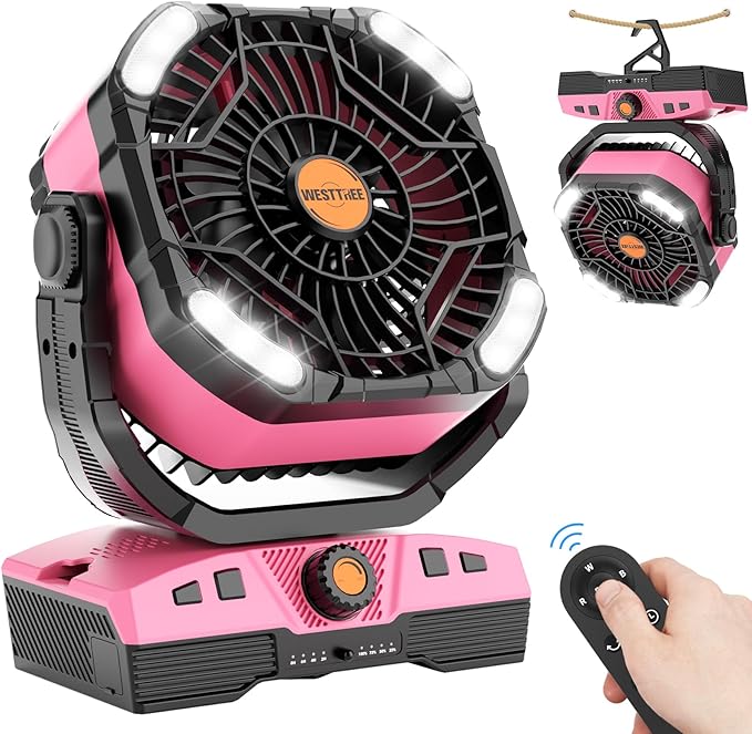 Camping Fan Oscillating Portable Fan 20000mAh Battery Powered Fans Rechargeable Camping Tent essentials Light Hook 270° Pivot USB Desk Outdoor Battery Operated X68 Pink